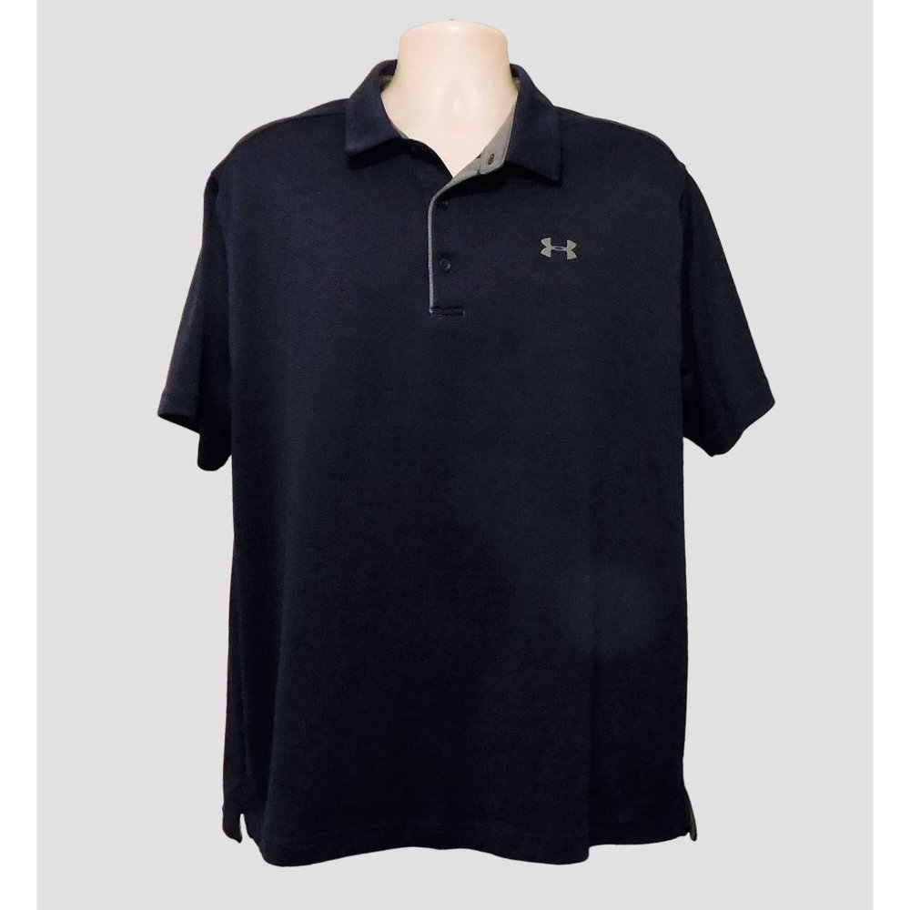 Under Armour Polo Shirt XL Navy Blue Short Sleeve Golf Loose Fit Heatgear